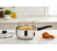 20cm Stainless Steel Chip Pan Set, 3 Piece Chip Pan with Lid and Wire Basket, Cooking Pot for Chips and Frying