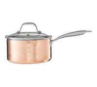 Premier Housewares Minerva Saucepan, Hammered Copper, Tri-Ply, Stainless Steel, Glass lid, 20cm