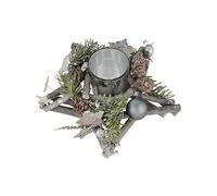 20cm Star Wooden Christmas Candle Holder Decoration Rustic Grey Sticks White Stars Silver Baubles Pine Cones Tealight Votive Festive Tabletop