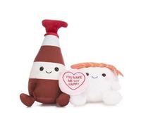 Posh Paws 38028 20cm Swizzels Love Hearts “You Make Happy” Sushi and Soy Sauce Plush Soft Toy Pair, Brown