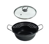 (20cm, Type A) 20/24CM Fryer Non Stick Chip Pan Casserole Pot Glass Lid for Kitchen