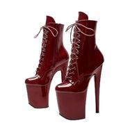 20cm Women's Platform Pole Fitness Pole Dance Boots Stiletto Heels Patent Leather Lace-up High Top Summer Party Evening Pump Prom Heeled Shoes Dance Salon Moderne Jazz Latin(Red,4.5)