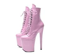20cm Women's Platform Pole Fitness Pole Dance Boots Stiletto Heels Patent Leather Lace-up High Top Summer Party Evening Pump Prom Heeled Shoes Dance Salon Moderne Jazz Latin(Pink,4.5)