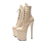 20cm Women's Platform Pole Fitness Pole Dance Boots Stiletto Heels Patent Leather Lace-up High Top Summer Party Evening Pump Prom Heeled Shoes Dance Salon Moderne Jazz Latin(Apricot,7.5)