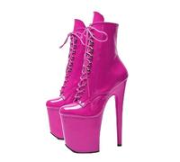 20cm Women's Platform Pole Fitness Pole Dance Boots Stiletto Heels Patent Leather Lace-up High Top Summer Party Evening Pump Prom Heeled Shoes Dance Salon Moderne Jazz Latin(Rose red,7)