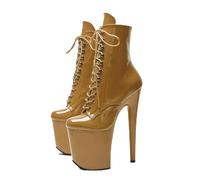 20cm Women's Platform Pole Fitness Pole Dance Boots Stiletto Heels Patent Leather Lace-up High Top Summer Party Evening Pump Prom Heeled Shoes Dance Salon Moderne Jazz Latin(Brown,9)