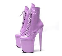 20cm Women's Platform Pole Fitness Pole Dance Boots Stiletto Heels Patent Leather Lace-up High Top Summer Party Evening Pump Prom Heeled Shoes Dance Salon Moderne Jazz Latin(Purple,8.5)