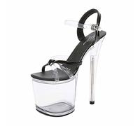 20CM Women's Platform Sexy Clear Sandals Stiletto High Heel Dress Party Pumps Sexy Nightclub Pole Dance Stripper Shoes,Black,40