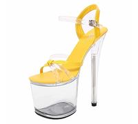 20CM Women's Platform Sexy Clear Sandals Stiletto High Heel Dress Party Pumps Sexy Nightclub Pole Dance Stripper Shoes,Yellow,35