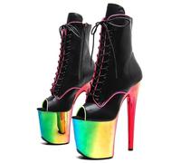 20cm Women's Rainbow Colors Platform Pole Fitness Pole Dance Boots Stiletto Heels Open Toe Leather Lace-up High Top Summer Party Evening Pump Prom Heeled Shoes Dance Salon Moderne Jazz Latin(6)