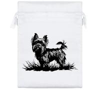20cm 'Yorkshire Terrier on Grass' Satin Drawstring Bag/Pouch (SB00117235)