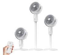 20dB Quiet Smart Pedestal Fans,8H Timer with Remoter, Auto 180°+90° Oscillating Standing Fan, 4000mAh Rechargeable Battery USB Powered Floor Fan,5 Speeds, Adjustable Height, Standing Fan (White)