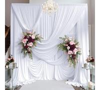 20ft×15ft White Backdrop Curtain for Independence Day Wedding Parties, 4 Panels Wrinkle Free 15 FT Long Polyester Photo Backdrop Drapes Back Drop Cloth for Birthday Photography Background