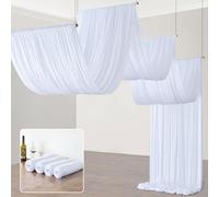 20ft×40ft White Ceiling Drapes for Weddings Parties,4 Panels 5×40ft Long Ceiling Curtain for Tent Canopy,Wrinkle Free Silk Easy to Draping&Hang White Drapes for Event Church Stage Photo Bedroom