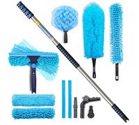20ft All-in-One Window Washing & Dusting Kit by IGAD - Pivot Squeegee with 2 Washable Cloths, Cobweb Duster, Microfiber Feather Duster & Ceiling Fan Duster