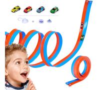 20Ft Flexible Toy Car Race Track with Suction Cups & 4 Pull-Back Cars | Double Lane Blue & Orange Portable Track | Roll-Up Car Track for Boys & Girls Ages 3-8 | Indoor & Outdoor Racing Fun Gift