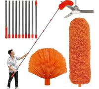 20ft High Reach Duster Kit with 0.6-4.3m Extension Handle, Spider Web and Corner Brush for Cleaning, Microfiber Duster with Washable Head for Ceiling Fan