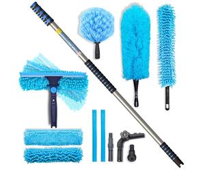20ft IGADPole All-in-One Window Washing & Dusting Kit - Pivot Squeegee with 2 Washable Cloths, Cobweb Duster, Microfiber Feather Duster & Ceiling Fan Duster