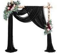 20Ft Length x 28" Width 2 Panels Wedding Arch Draping Fabric Black Arch Drapes Chiffon Fabric Sheer Curtains Backdrop for Party Decor Wedding Bridal Ceremony Ceiling Stage Reception Decorations
