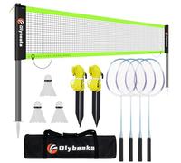 20ft Portable Outdoor Badminton Net Set for Driveway Backyard, Beach, Park with Durable Anti-Sag PE Net, Heavy Duty Steel Poles, 4 Badminton Rackets, 3 Shuttlecocks and 600D Carry Bag