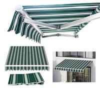 20ft Retractable ning Fabric Replacement - Waterproof UV Resint Patio Sun e Canopy, Manual 300gsm Polyester Shelter, Green White Stripes, Outdoor Patio Cover