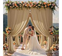 20ft x 15ft Champagne Wrinkle Free Backdrop Curtains for Parties,Silky Polyester Fabric Wedding Ceiling Drapes, 4 Panels 15ft Photo Back Drop Drapes for Baby Shower Photography Stage Background Cloth