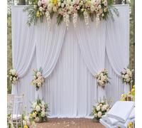 20ft x 15ft White Backdrop Curtain for Wedding Party 4 Panels 5x15ft Wrinkle Free Silky Polyester Backdrop Drapes Fabric for Birthday Baby Shower Graduation Photography Stage Background Decorations