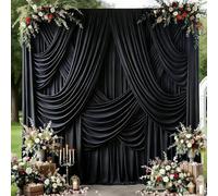 20ftx12ft Black Backdrop Curtain for Parties, Wrinkle Free 4 Panels 12 ft Long Silky Polyester Photo Backdrop Drapes Back Drop Cloth Drapery for Wedding Birthday Graduation Photography Background