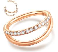 20G 18G 16G Surgical Steel Double Hoop Nose Ring for Single Piercing - Hypoallergenic 14K Real Gold Plated Hinged Segment Nose Rings | CZ Septum Clicker Jewelry | Small Cartilage Hoop Earrings Helix