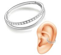 20G 18G 16G Surgical Steel Double Hoop Nose Ring for Single Piercing - Hypoallergenic 14K Real Gold Plated Hinged Segment Nose Rings | CZ Septum Clicker Jewelry | Small Cartilage Hoop Earrings Helix