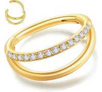 20G 18G 16G Surgical Steel Double Hoop Nose Ring for Single Piercing - Hypoallergenic 14K Real Gold Plated Hinged Segment Nose Rings | CZ Septum Clicker Jewelry | Small Cartilage Hoop Earrings Helix