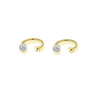 20g 4 Prong Round Cut Cubic Zirconia Stud Post Small Huggie Hoop Earrings Cartilage Tragus Helix Tiny Half Open Hoops Screw Back Stainless Steel Nose Rings Piercing Hypoallergenic for Women Men, S