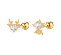 20G Asymmetric CZ Deer Screw Back Stud Earrings for Women Titanium Steel Gold Plated Cute Crystal Reindeer Animal Cartilage Tragus Piercing Studs Hypoallergenic Fashion Christmas Holiday Jewelry