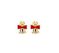 20G Bell Red Enamel Bow Christmas Flat Screw Back Small Stud Earrings for Women Cute Stainless Steel Tiny Mini Sleeper Cartilage Studs for Xmas Festive Party Fashion Jewelry, S, Metal, No Gemstone
