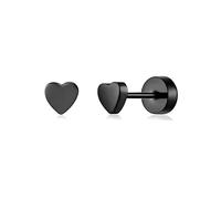 20g Black Heart Love Flat Back Small Stud Earrings for Women Cute Minimalist Stainless Steel Love Hearts Screw Catilage Tragus Piercing Sleeper Tiny Studs Hypoallergenic 4mm