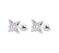 20G Cross Star Crystal Stud Earrings - Hypoallergenic Silver Plated Stainless Steel with Screw Back, Sparkly CZ Cartilage Tragus Piercing Sleeper for Women Men, Fashion Everyday Jewellery (Pink)