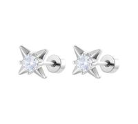 20G Cross Star Crystal Stud Earrings - Hypoallergenic Silver Plated Stainless Steel with Screw Back, Sparkly CZ Cartilage Tragus Piercing Sleeper for Women Men, Fashion Everyday Jewellery (Clear CZ)