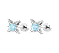 20G Cross Star Crystal Stud Earrings - Hypoallergenic Silver Plated Stainless Steel with Screw Back, Sparkly CZ Cartilage Tragus Piercing Sleeper for Women Men, Fashion Everyday Jewellery (Blue)
