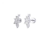 20G Crystal Leaf Cartilage Tiny Stud Earrings Stainless Steel CZ Leaves Flower Screw Flat Back Tragus Helix Studs Earring for Women Girls Men Dainty Hypoallergenic Jewelry Gifts (White Gold)