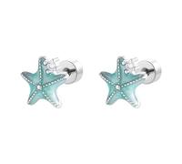 20G Crystal Starfish Stud Earrings, Blue Enamel Sea Star Cartilage Earring for Women Men, Hypoallergenic Stainless Steel Tragus Helix Piercing, Tiny Sleeper with Flat Screw Back