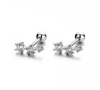 20G Cubic Zirconia Climber Small Stud Earrings 925 Sterling Silver Crystal CZ Screw Helix Back Tiny Bead Ball Crawler Sleeper Constellation Studs Fashion Jewelry Gifts for Women Girls (Silvery)