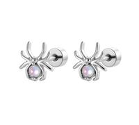 20g Cute CZ Spider Flat Screw Back Stud Earrings for Women Men Titanium Steel Silver Plated Crystal Animal Cartilage Tragus Helix Piercing Studs Hypoallergenic Halloween Party Fashion Jewelry