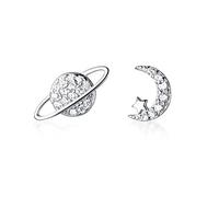 20g CZ Asymmetric Star Moon Planet Small Cartilage Stud Earrings for Women Teen Girls Sterling Silver White Gold Plated Hypoallergenic Piercing Post Jewelry Gifts Birthday Bff Daughter Sister Xmas