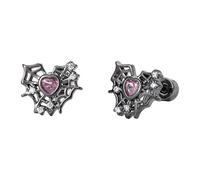 20g Gothic Spider Web Pink Heart CZ Stainless Steel Earrings - Hypoallergenic Flat Back Studs, Cartilage Tragus Piercing Jewellery, Halloween Party Gift for Women & Men (Black)