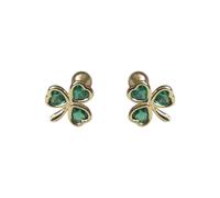 20G Lucky Clover Tiny Studs Earrings 925 Sterling Sliver CZ Simulated Emerald Green Crystal Love Heart Leaves Screw Back Ball Sleeper Earring Cute Jewelry Gifts for Women Teen Girls (Gold)