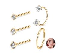20G Nose Ring Hoop G23 Titanium Nose Rings Gold Nose Hoop Nose Bone Nose Studs Ring 7mm Horseshoe Ring Press Fit Piercing Jewelry for Nostril Labret Jewelry CZ Tragus Daith Cartilage Helix Piercing