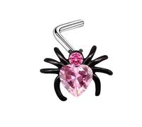 20G Nose Rings L Shaped, 1pcs Stainless Steel L Shape Tragus Cartilage Nose Piercing Jewellery Studs Spider Shaped with Heart Cubic Zirconia, Silver Black Pink