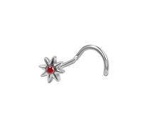 20G Nose Rings Studs, 1pcs Stainless Steel Curved L Shape Nostril Piercing Jewelry for Women Studs Sun with Cubic Zirconia, Silver Red, Style 4