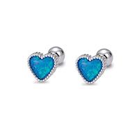 20G Opal Love Heart Cartilage Stud Earrings 925 Sterling Silver Colorful Opal Tiny Heart Tragus Earring Helix Ear Piercing Barbell Conch Studs Hypoallergenic Jewelry Gifts for Women Girls BFF (Blue)