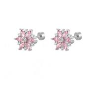 20G Pink Flower Stud Cartilage Earrings For Women Sensitive Ear Stainless Steel Cz Tiny Cute Floral Flat Back Screw Helix Conch Studs Sleeper Tragus Post Hypoallergenic Piercing Body Jewelry Gifts, S